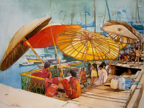 Varanasi-ghar-watercolor-painting-by-Sujith-Puthran