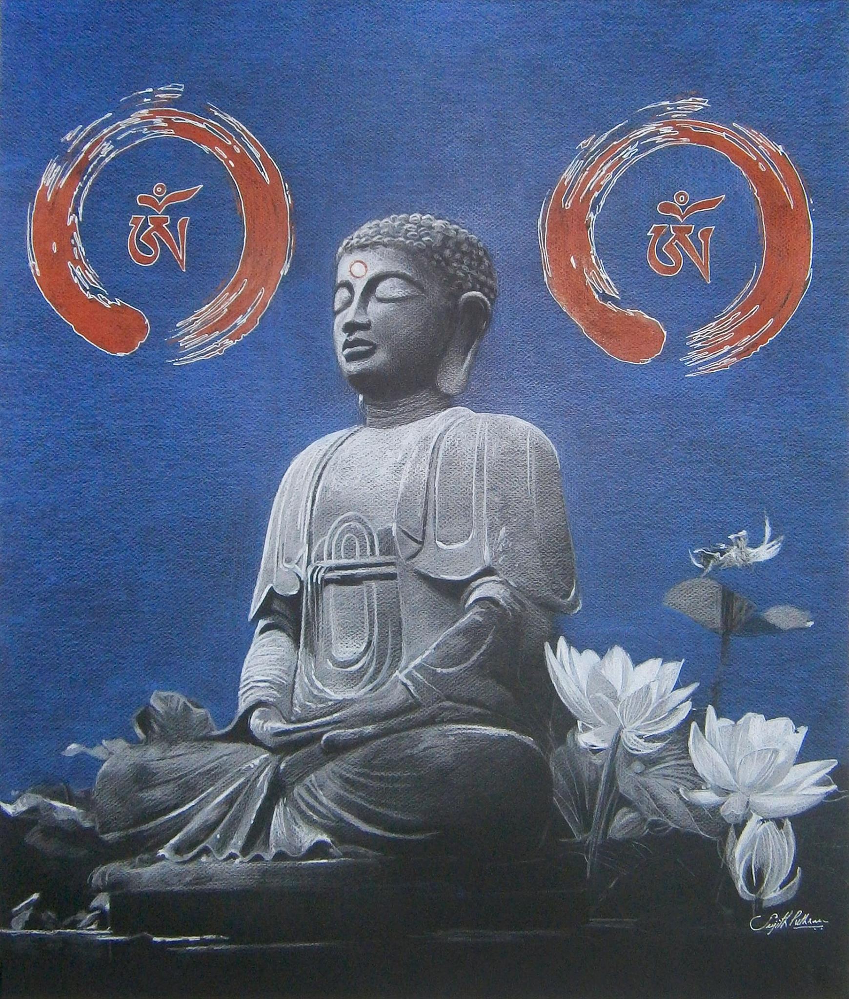 Bliss of Being - black and white Buddha art Poster by Christopher Beikmann  - Fine Art America