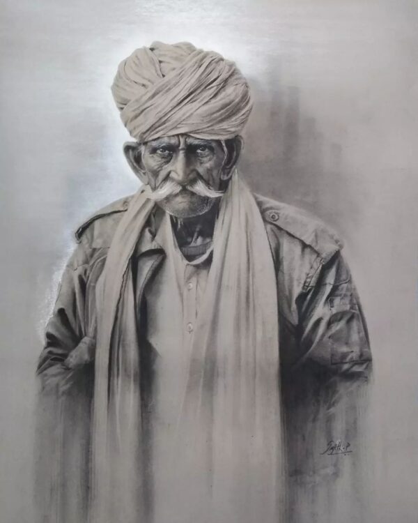 Angry old man charcoal drawing by Sujith Puthran